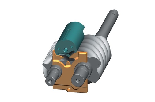 Bild 4: Axiales und radiales Druckauslassfenster in einem Schraubenverdichter 
mit Leistungsregelschieber
