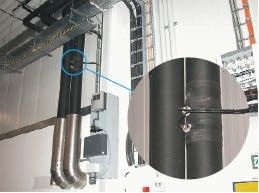 Zuleitungen zur Halle mit Ultraschall-Durchflussmesser (Bildmitte)
