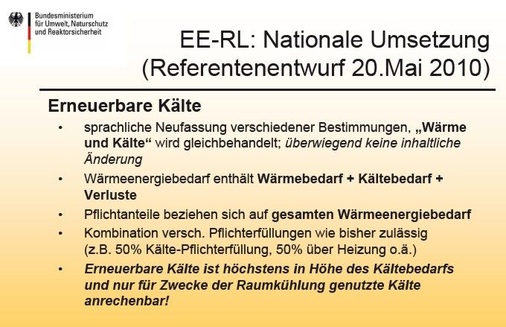 Zur nationalen Umsetzung der Erneuerbare-Energien-Richtlinie der EU 
(2009/28/EG) Auszug aus dem Vortrag von Jan Fisher, BMU
