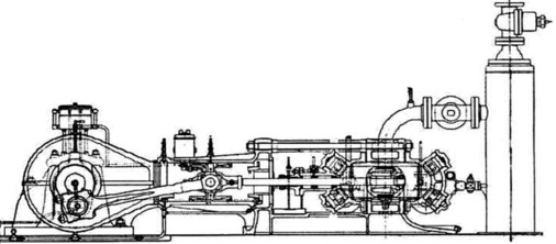 Bild 3: Verdichter mit Kreuzkopf und doppelter Stopfbüchse um 1888, Bild aus 
[3]
