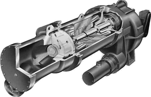 Bild 11: Carrier Turboverdichter mit Entspannungs­turbine für 2 bis 4 MW, 
Kältemittel R 134 a [5]
