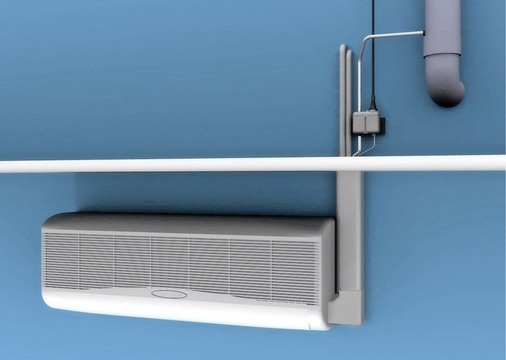 Kondensatpumpen für Klimageräte lassen sich durch ihre kompakten 
Abmessungen unauffällig installieren. Das abgebildete Beispiel zeigt die 
Montage einer Kondensatpumpe in Split-Ausführung.
