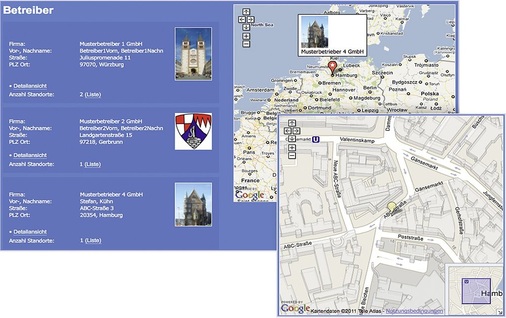 Sinnvolle Visualisierung: Mit der Kartenansicht der Betreiber hat der 
Kältefachbetrieb einen guten Überblick der geografischen Verbreitung seiner 
Kunden.
