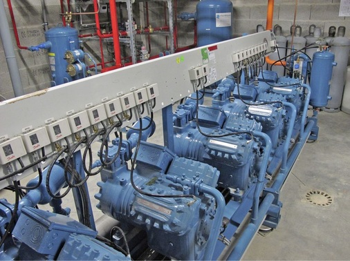 Die positive Kältezentrale besteht aus fünf zugänglichen hermetischen 
Kompressoren Emerson Copeland D4DJ300X.
