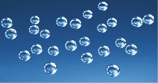 Bild 3: Wasser-Aerosole sind kleinste, in der Luft schwebe­fähige 
Wasser-Tröpfchen. Wegen ihrer geringen Größe ver­dunsten sie schlecht, 
werden von Tropfenabscheidern nicht zurück­gehalten und können tief in die 
Atemwege eindringen.
