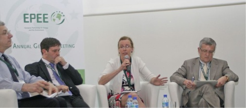 Diskussion zur Revision der F-Gase-Verordnung (v. r.): Rolf Engelhardt vom 
Bundesministerium für Umwelt, Naturschutz und Reaktorsicherheit war 
eingeladen als Vertreter aus Deutschland, Andrea Voigt, 
EPEE-Geschäftsführerin als Vertreterin der Industrie…