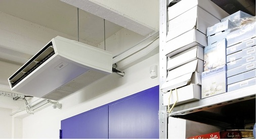 Das Warenlager wird mit einem Deckenunterbaugerät klimatisiert. In den 
Büroräumen kommen Wandgeräte zum Einsatz.
