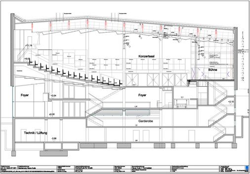 Unterhalb der aufsteigenden Bestuhlung des Konzertsaals befindet sich eine 
Druckkammer, über die die Zuluft mithilfe von Kernbohröffnungen zum 
Stufenvorraum sowie speziell für die Saalstufen entwickelten 
Quellluftdurchlässe in den Raum eingebracht…