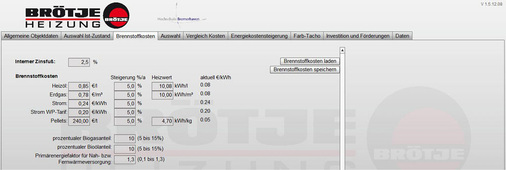 Bild 7: Beispielhafte Vereinbarung von Brennstoffkosten in Brötje 
Energiematrix

