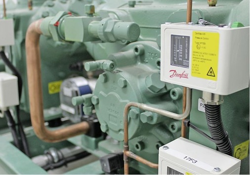 Detailaufnahme mit Druckbegrenzer für brennbare Kältemittel
