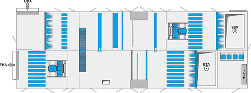 Zu-/Abluftgerät mit adiabater Abluftbefeuchtung

