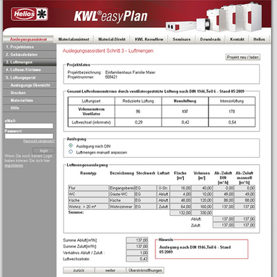 Nach der lufttechnischen Berechnung werden die Ergebnisse in Tabellenform 
dargestellt.

