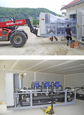 Bild 10: Einbringung der Wärmepumpe thermeco2 HHR 520

