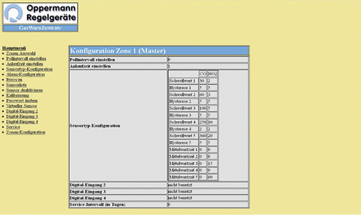 Integrierter Web-Browser der CO-Überwachungsanlage

