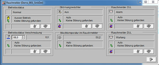 
Dynamisiertes Anlagenbild der Kanalrauchmelder KRM.

