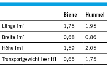 Tabelle 1: Dimensionen von Biene und Hummel

