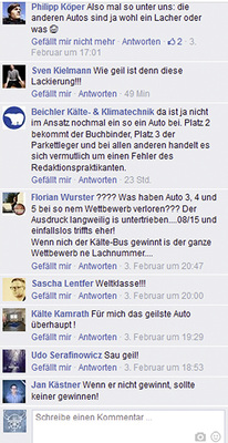 
So denken unsere Facebook-Kälten“ über den Wagen und den Wettbewerb.

 - © Bild: Facebookseite Die Kälte“

