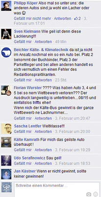 
So denken unsere Facebook-Kälten“ über den Wagen und den Wettbewerb.

