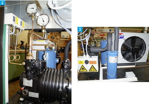 Bilder 2 und 3: Komponenten der Anlage, insbesondere die 
Explosionsschutzausführungen von Verdichter und Druckschaltern

