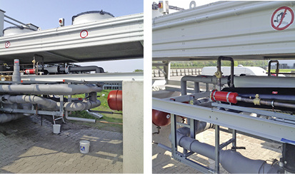 Rohranbindung im Außenbereich mit gekennzeichneten Warnschildern für 
Propananlagen

