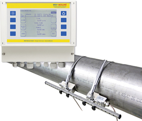 Die Clamp-On“-Ultraschallzähler sind wahlweise fest installierbar (Bild) 
oder in einer mobilen Ausführung zu haben.

