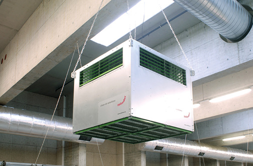 Der Flimmer Maxi 12000 – ein Luftreinigungsgerät von Zehnder mit 
spezieller Flimmertechnik – wälzt die Luft in den Lagerhäusern Aarau 
1,32-fach pro Stunde um und bindet dabei auch feinste Staubpartikel an den 
Flimmerhärchen.

