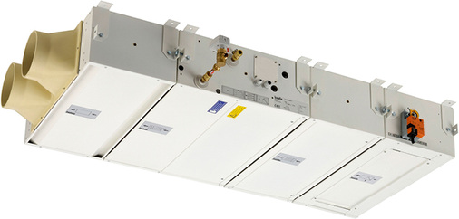 Das Klimaflachgerät Modu für einen geringen Zwischendeckenraum besteht aus 
individuell zusammenstellbaren Modulen und kann sowohl heizen als auch 
kühlen.

