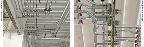 Da die Kugelhähne für Wartungsarbeiten zugänglich sein müssen, wurden sie 
immer in Gruppen zusammengefasst. So können gleich mehrere Ventile über 
eine Revisionsöffnung erreicht werden.

