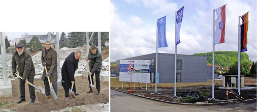 Der erste Spatenstich für den Neubau in Harztor / Nieder-sachswerfen mit 
Bürgermeister Napiralla (v. l.), Landesinnungsmeister Jürgen Kaul, Manfred 
Seikel und Jörg Peters

