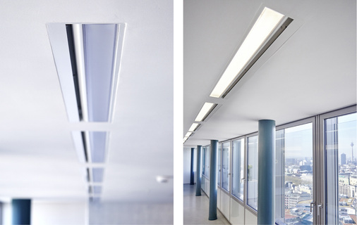 Der Schlitzdurchlass mit integrierter Beleuchtung im Detail und in einer 
Installation

