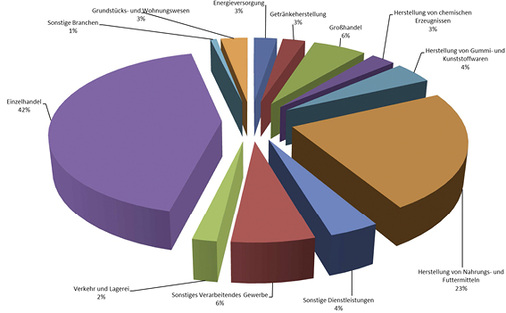 Geförderte Branchen zwischen 2009 und 2015 – Anteile am Fördervolumen



