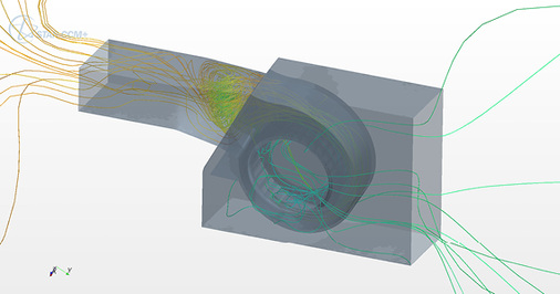 Bild 5: Strömungssimulation des gesamten Lüfters im Fensterrahmen


