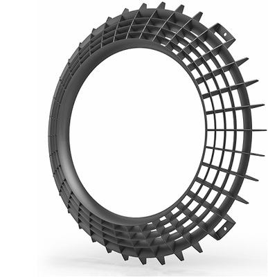 
Bild 4: Gesiebte Luft“: Das Vorleitgitter reduziert die 
Geräuschentwicklung durch die Gleichrichtung der Strömung deutlich.

