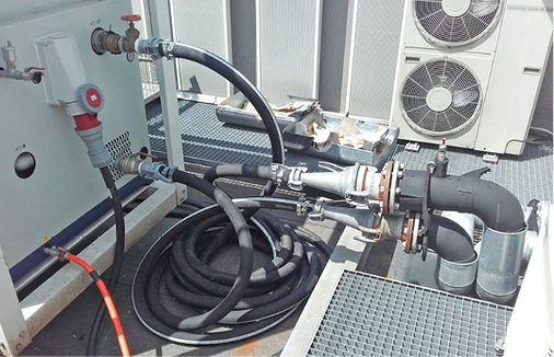 Der Anschluss des Mietkältesystems an das vorhandene Kundensystem.

