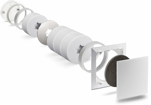 Um die hohen Schallschutzanforderungen bei Lüftungsanlagen zu erfüllen, ist 
der Außenwand-Luftdurchlass ALD-S mit vier sternförmigen Schalldämpfern, 
einem Schallreflektor, zwei Schalldämmringen sowie einem waschbaren 
G2-Filter ausgestattet.


