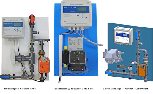 Beispiel für eine moderne Überwachungstechnik nach Vorgaben der VDI 2047-2: 
Hydrocon auf Platte vormontiert. Einmal mit Leitfähigkeitsmessung und 
Absalzmotorventil und einmal mit Bioziddosierpumpe. Verschiedene 
Kombinationen sind möglich.

