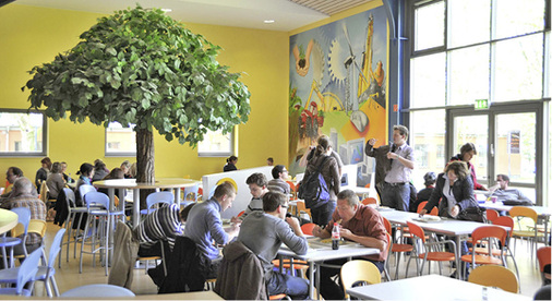 In der Mensa herrscht dank der Wärmepumpe im Sommer wie im Winter ein 
behagliches Klima.

