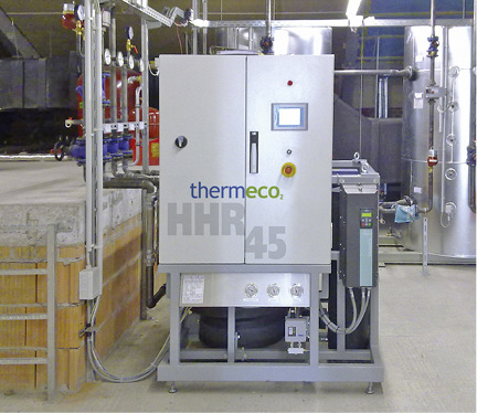 Im Einsatz ist die Hochtemperaturwärmepumpe thermeco2 HHR 45 von thermea 
mit einer Gesamtheizleistung von 45 kW.

