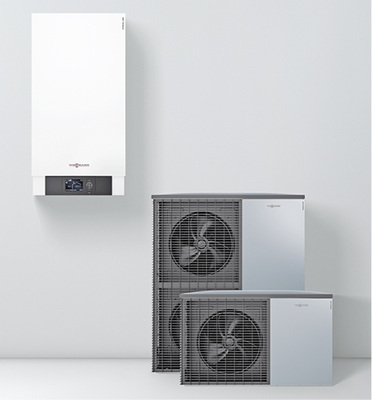 Luft/Wasser-Monoblock-Wärmepumpe Vitocal 200-A. Für den leisen Betrieb 
sorgen unter anderem die Außeneinheiten mit ihrem Advanced Acoustic Design 
(AAD).


