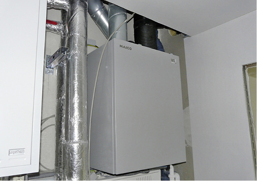 46 Lüftungsgeräte WS 170 wurden direkt in den einzelnen Wohnungen 
installiert.

