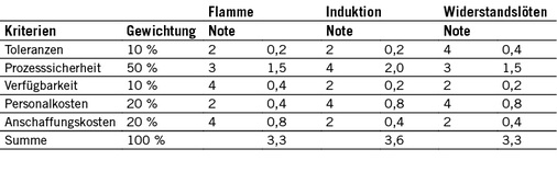 Tabelle 8: Beispiel Entscheidungsmatrix mit Benotung nach freiem Ermessen 
(4 = sehr gut, 2 = ausreichend)

