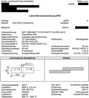 Bild 6: Auszug einer Lötverfahrensanweisung (SPS) zur Herstellung einer 
Lötverbindung Al / Cu

