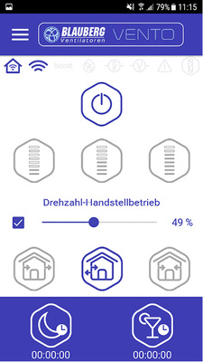 Über die App können die Anlagen ein- und ausgeschaltet werden. Darüber 
hinaus ist auch die Einstellung verschiedener Geschwindigkeitsstufen des 
Lüftungsbetriebs möglich.

