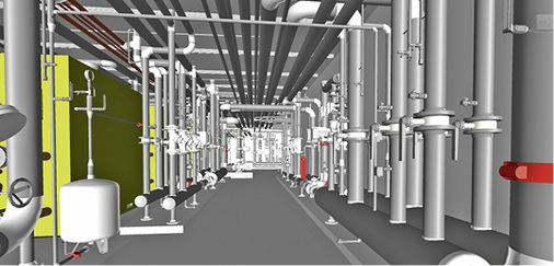 
Installationen der Gebäudetechnik in einem der technischen Räume im 
BIM-Modell

 - © Unica

