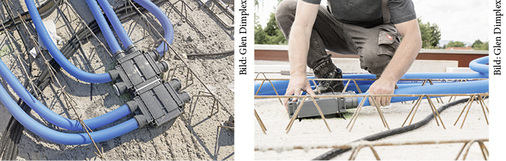 Zuverlässig frische Luft: Das zentrale Lüftungssystem wird in die 
Betondecke eingezogen. Rohre und Verteilerkästen sind gerade mal 56 mm 
hoch.

