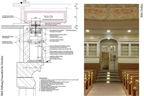 Bild 4: Die Zuluft wird vor allem über ein 68 m langes Band mit 
achtreihigen Kugeldüsen in den Kirchenraum eingeblasen.

