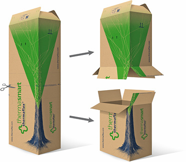 
Der wartungsarme, langlebige und umweltschonende Dämmstoff ThermaSmart Pro 
wird im teilbaren Karton geliefert, in dem Materialreste zur Wiederverwertung 
gesammelt werden können.

