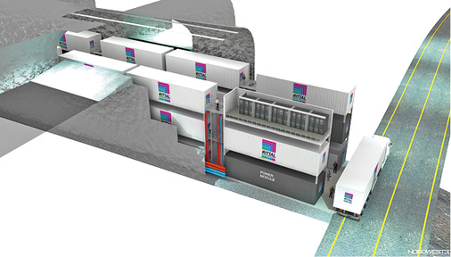 
Lefdal Mine Datacenter: Kaltes Fjordwasser bietet die Basis für eine 
wasserbasierte IT-Kühlung. Das ausschließlich über regenerative Energien 
betriebene Rechenzentrum bietet aktuell Stellfläche für 300 Container mit 
45 MW Kühlleistung.

