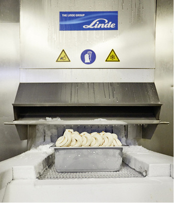 
Der Froster wurde anwendungsspezifisch angepasst und so optimiert, dass die 
21,5 cm hohen Eisbehälter den Tunnel problemlos durchlaufen können.

