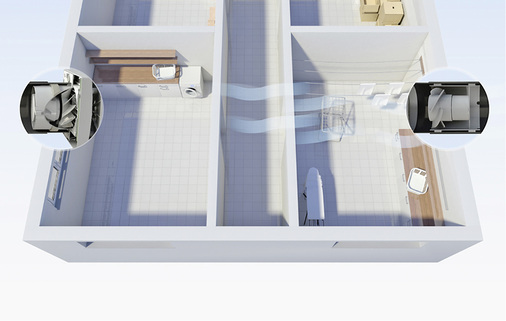 
Feuchte Luft wird nur abgeführt, wenn trockene Luft nachströmen kann. Der 
Kellerentlüfter AKE 100 befördert die feuchte Luft hinaus, der 
Zuluftventilator ECA 11 E erledigt das Nachströmen frischer Zuluft.

